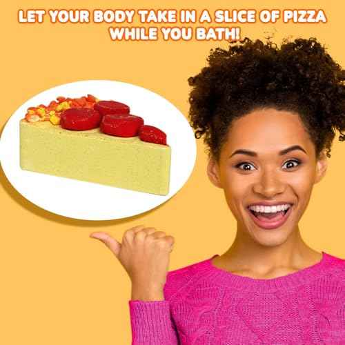 Pizza Bath Bombs Set of 8 Slices ? Large Fizzies for Relaxing Bubble Bath, Handmade Spa Gift for Women, Men & Kids ? Fun Pizza-Shaped Aromatherapy Bath Bomb Gift Set