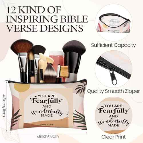 Geelin 24 Pcs Christian Gifts Bulk for Women 12 Religious Canvas Makeup Bags 12 Boho Bible Verse Compact Mirrors Inspirational Church Party Gifts for Women Mother Sister