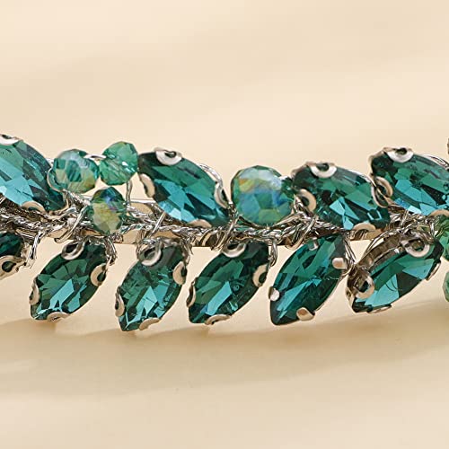 Teyglen Bridal Malachite Green Rhinestone Crystal Handmade Hair Hoop Headband (Women, Hair Styling, Wedding, Christmas, Adult, 1 Count)