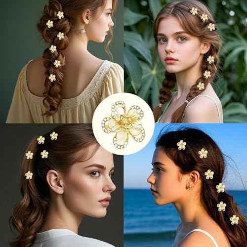 Small Claw Clips for Women Cute Flower Rhinestone Hair Clips for Thick Thin Hair Non Slip Wedding Bridal Prom Short Crystal Hair Accessories for Girls Fashion Gold Accessories