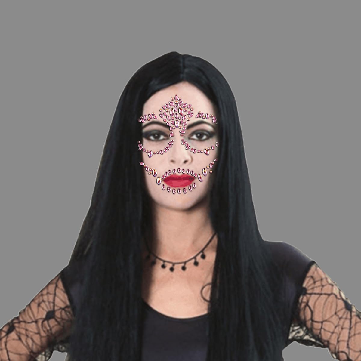 Day Of The Dead Skull Pink Face Stickers Gems Jewels Rhinestone Skeleton Gem Face Decal Temporary Tattoo Kit For Halloween Festival Rave Party Outfit Men Women Hollowing Prank Makeup