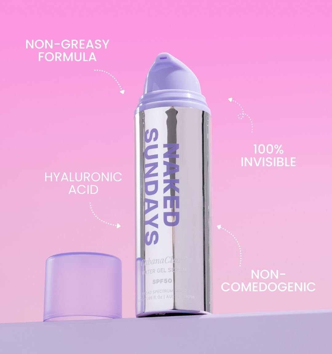 Naked Sundays CabanaClear SPF 50 Face Sunscreen Serum - Invisible Water Gel, Hyaluronic Acid, Broad Spectrum UVA/UVB, Hydrating, Silicone-Free, Fragrance-Free, All Skin Types, No White Cast - 50ml
