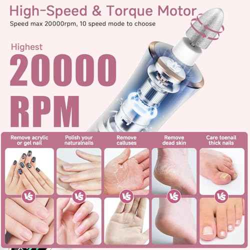 Professional Cordless Electric Nail File Set, 360 LED Light Drill Machine With LCD Display, 10 Speeds Rechargeable for Gel and Thick Toe Nails, Manicure Pedicure Kit, Christmas Gifts