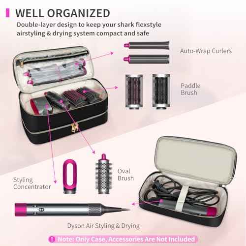 Double-Layer Water Resistant Travel Carrying Case for Hair Dryer/Shark Flexstyle/Dyson Airwrap and Hair Styler Attachments, Jet Black(Bag Only)