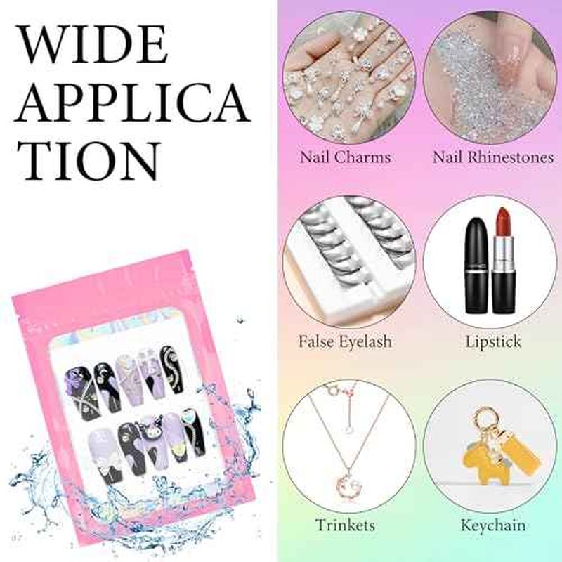 Qenk 100PCS Empty Holographic Nail Storage Bag Press on Nail Packaging Bag and 100PCS Shiny white cardboard Nail Tips Packaging Bags with 1 Roll Transparent Tape (Pink)