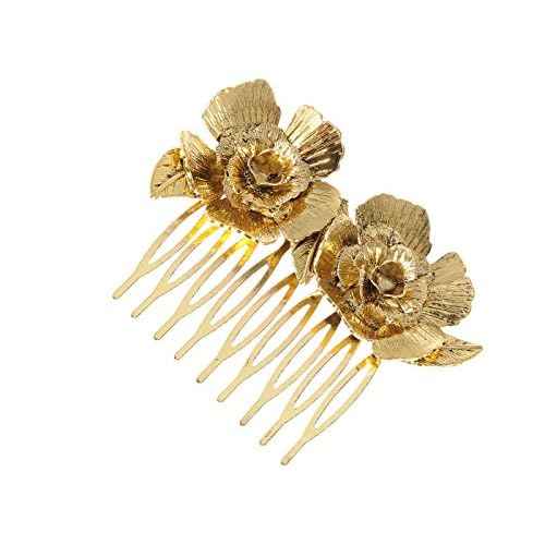 Alilang Golden Silvery Tone Metal Vintage Floral Rose Leaf Hair Pin Clip Comb
