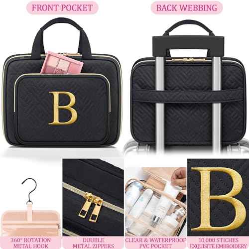 Gifts for Women, Initial Toiletry Makeup Bag Hanging Cosmetic Organizer with Embroidery Letter Personalized Nurse Teacher Appreciation Gift Birthday Christmas Gifts for Mom Sister Wife Friend Auntie