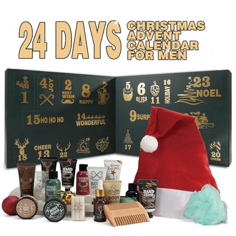 Rinse&Robust Mens Christmas Gifts 2025 Advent Calendar 24PCS Beauty Advent Calendar for Men Christmas Advent Calendars Holiday Gifts 24 Days Countdown Calendar Beard Care Grooming for Men