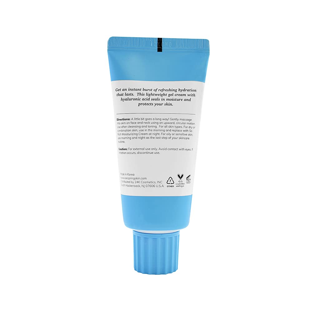 SeSpring So Rich Hydrating Gel Moisturizer, Gel to Cream Facial Moisturizer, Hyaluronic Acid, Made with Camellia and Lotus, Korean Skincare, Clean Beauty, Vegan, Cruelty Free, + Paraben Free, 2.02 oz