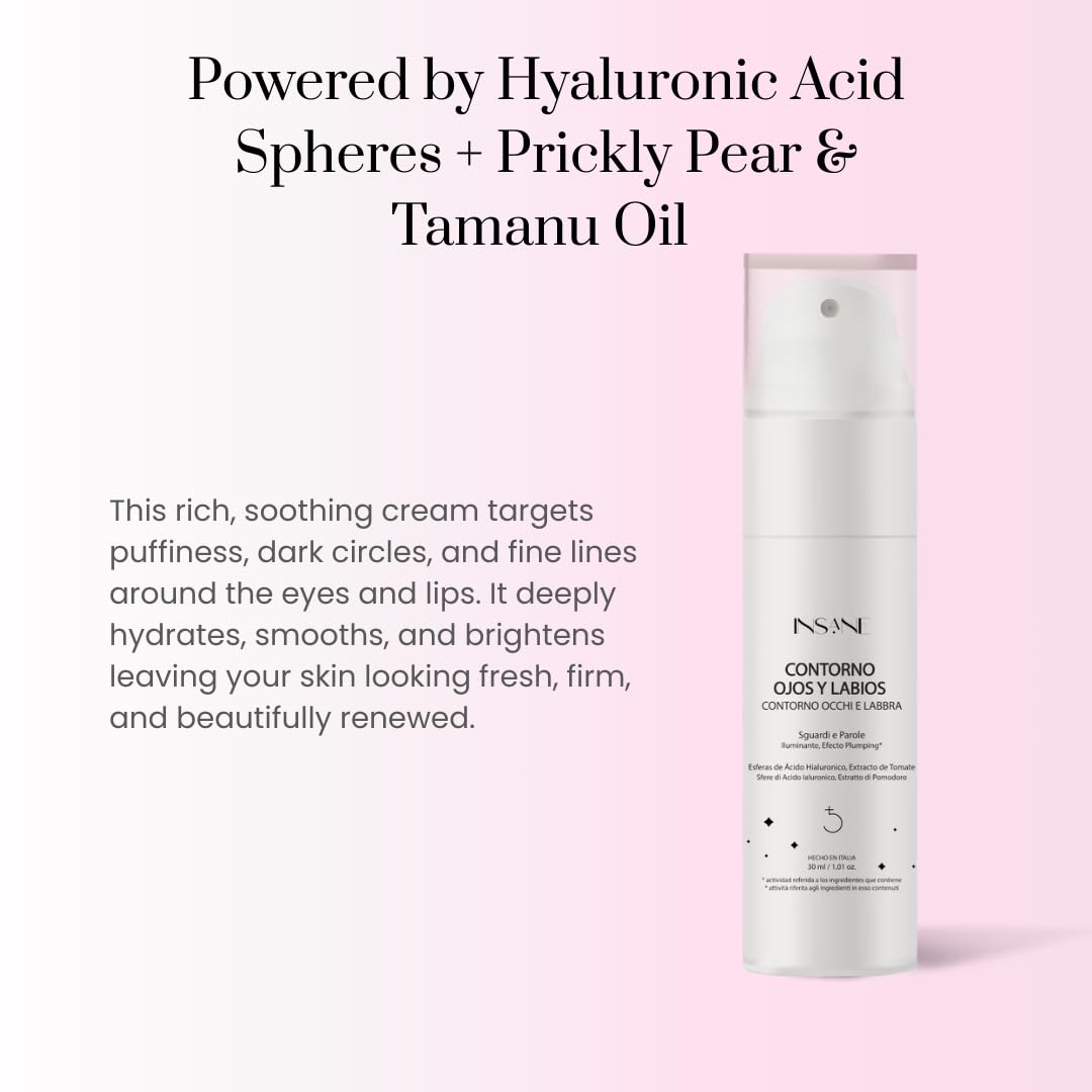 INSANE GLOW Anti-Aging Eye & Lip Contour Cream for Sensitive Skin – Puffy Eyes and Dark Circles with Hyaluronic Acid Spheres & Tamanu Oil – Depuffs, Firms & Smooths Fine Lines – Dermatologist Tested