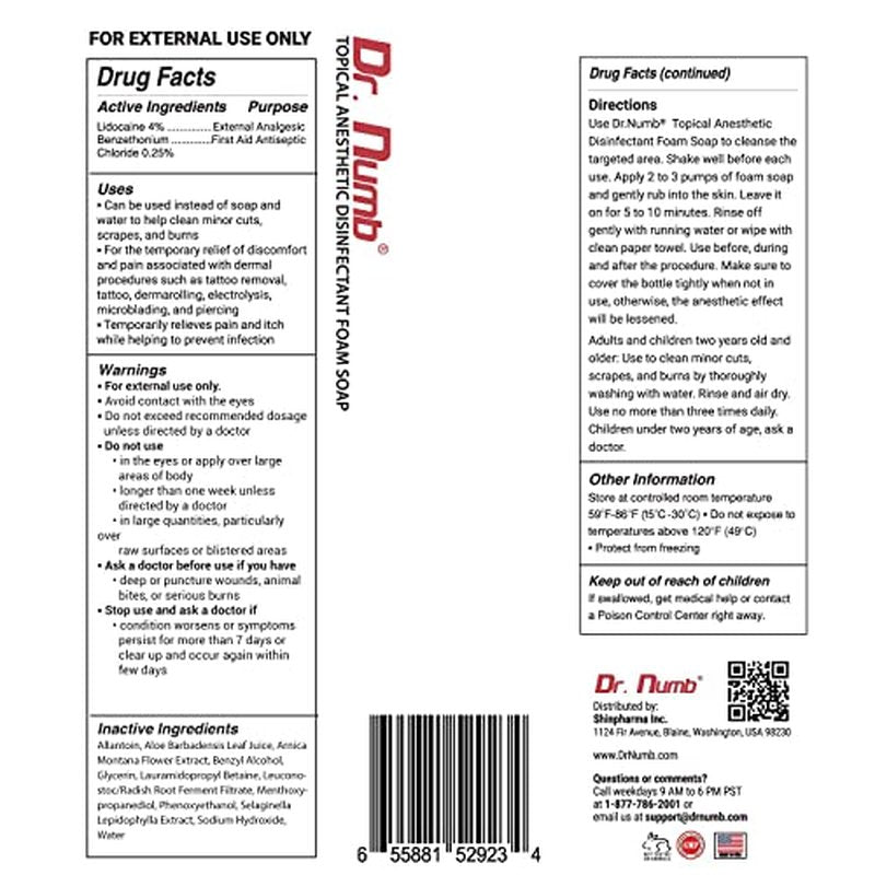 Dr. Numb 4% Lidocaine Foaming Soap with Benzethonium Chloride ? Numbing Wash for Local and Anorectal Uses ? 1.7 oz (3 Bottles)
