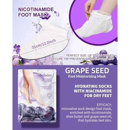 SULADEC Moisturizing Foot Mask with Grape Seed Oil and Shea Butter, Hydrating Foot Masks for Dry Cracked Feet, Dry Skin Moisturizer for Soft and Smooth Touch Feet - Men Women - 7 Pairs