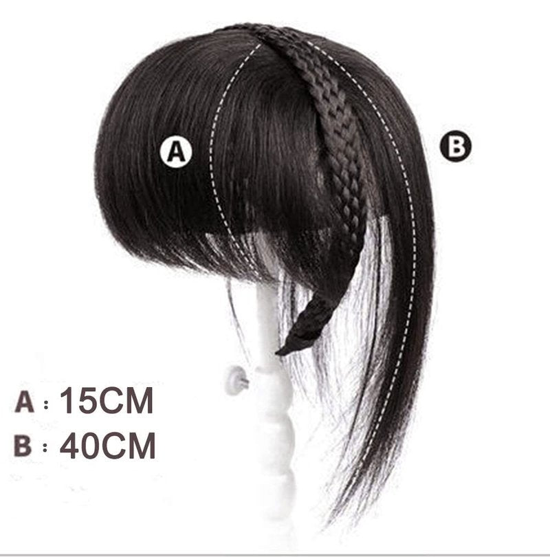 16" Women Human Hair Braided Headband Hairpiece Natural Looking Hairband Braids Human Hair Topper with Bangs Twist Braid Clip in Human Hair Extension Natural Black