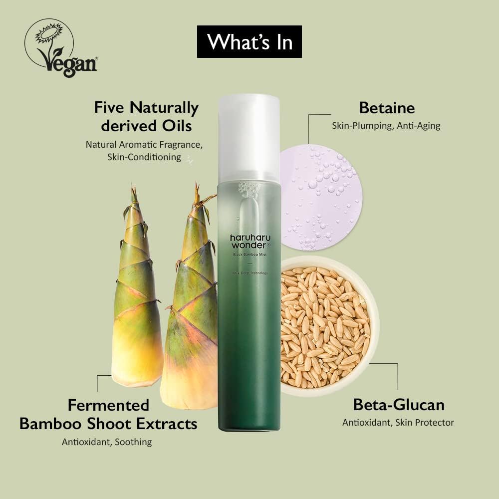 HARUHARU wonder Black Bamboo Mist, Hydrating and Firming skin, Panax ginseng for clean and smooth skin surface, Korean Skincare, Vegan, Cruelty Free, 5.07 fl.oz.