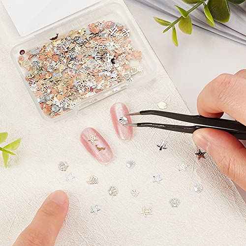 OLYCRAFT 720pcs 24 Styles Sea Theme Nail Art Decorations Brass Resin Fillers Shell Fish Dolphin Nail Art Accessories Mini Nail Art Charms for DIY Crafts Manicure Decorations - Gold/Silver&Rose Gold