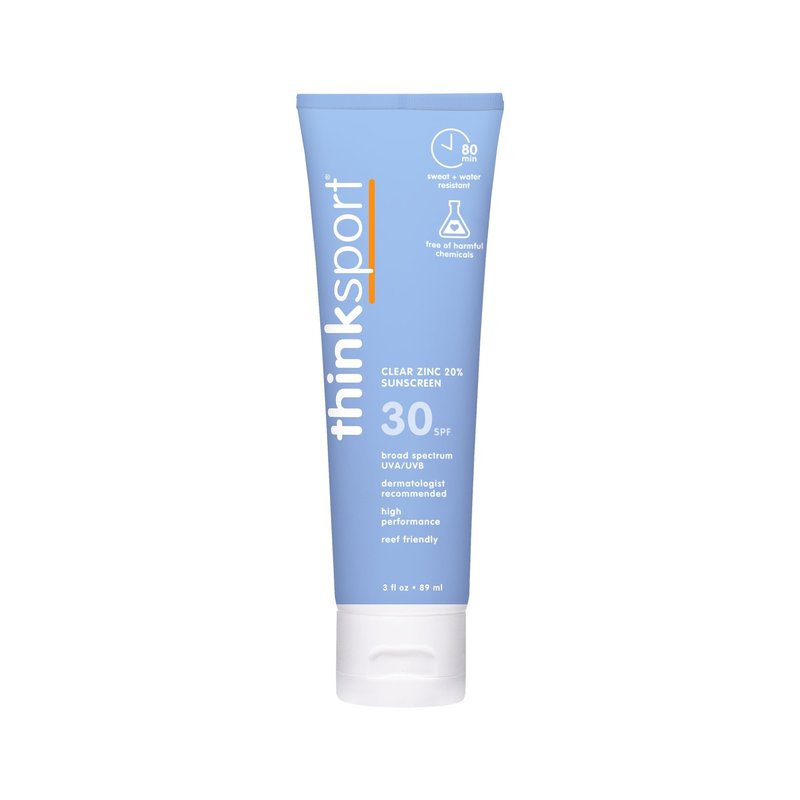 Thinksport SPF 30 Sport Sunscreen, 3oz – Clear Zinc Oxide, Water-Resistant Mineral Sun Lotion for Sports & Active Use, Reef-Safe, Vegan, Broad Spectrum UVA/UVB Protection