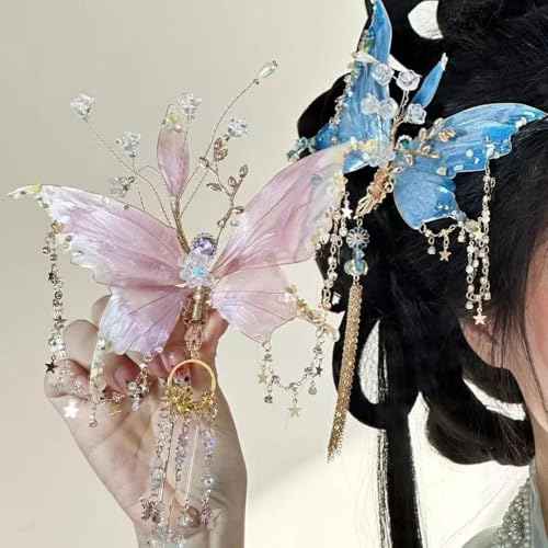 Large Fairy Wing Hair Clips, Butterfly Tears Tassel Hair Clip, 3D Moving Wings Hair Clips, Suitable for Christmas gifts, weddings, Butterfly & Beaded Design Hairs Claws for Hairstyles (Green)