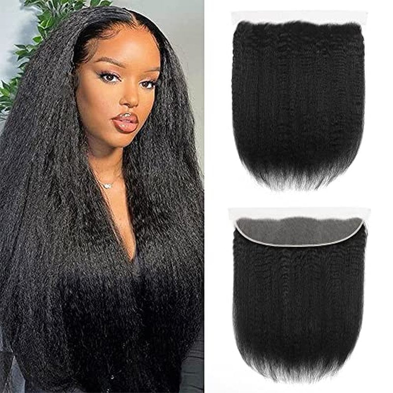 Kinky Straight 13x4 Ear To Ear HD Lace Frontal Closure 14 Inch 12A Brazilian Kinky Straight Human Hair Transparent Frontal Closure 150% Density Natural Hairline Pre Plucked