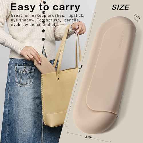 Makeup Brush Holder Magnetic Closure Make Up Brushes Organizer Silicone Makeup Bag Travel Essentials (Khaki)