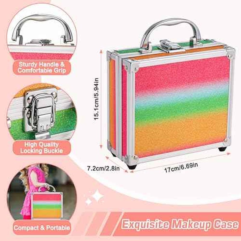 Anpro All-In-One Makeup Carry Case with Pro Teen Makeup Set, Full Starter Cosmetics Kit with Makeup Brushes, Eye Shadows Palette, Blushes, Glitter Gel, Temporary Tattoo Stickers