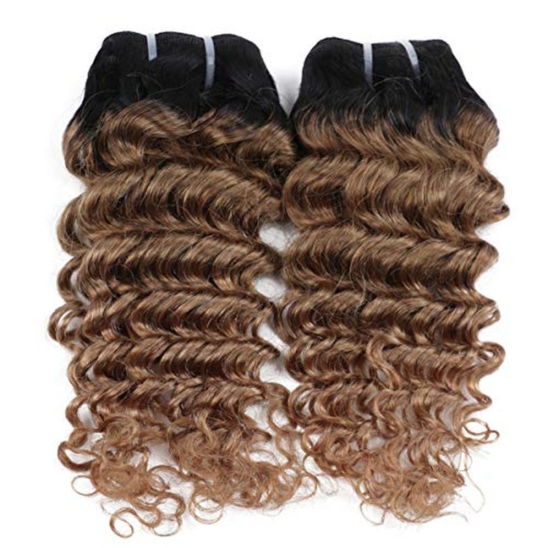 4 Bundles Deep Wave Short Bob Style Ombre 1B/30 Virgin Human Hair Bundles 50g Two Tone Color Brazilian Hair Weave 14¡±