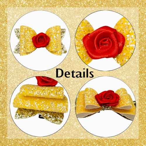 2Pcs Princess Hair Bow Clips Rose for Halloween Costume Dress up Birthday Party Supplies Yellow Decorations