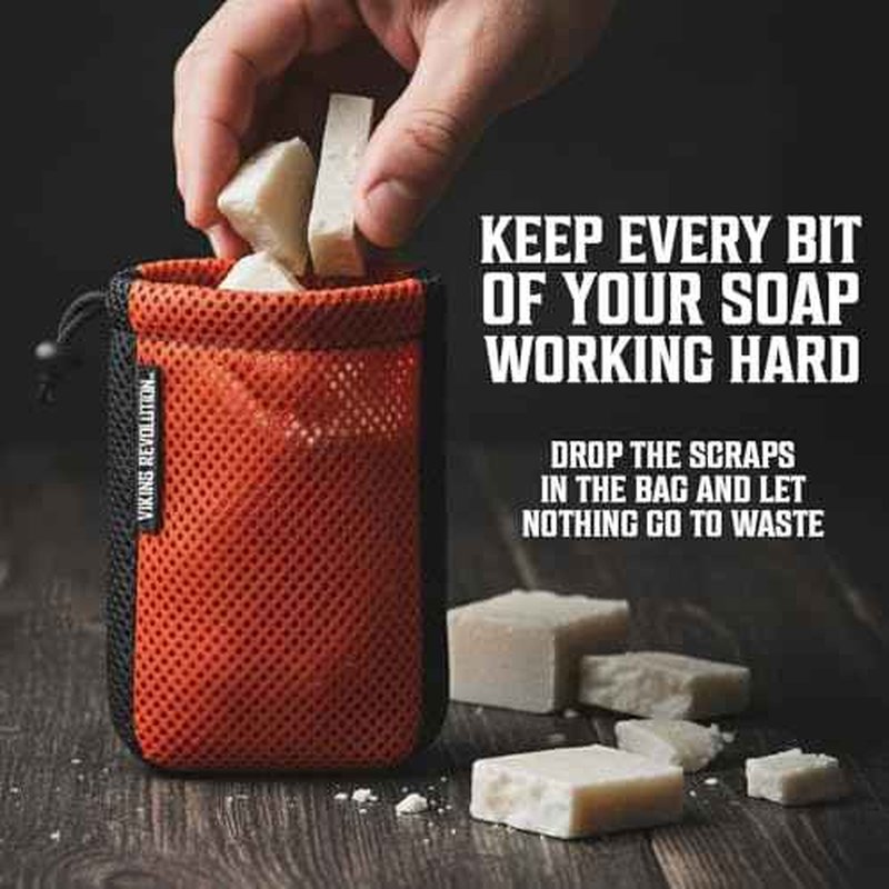Viking Revolution Soap Bag with Drawstring - Mesh Soap Savers for Bars - Red Mesh Exfoliating Body Scrubber - Creates Rich Lather, Hang to Dry, Ready for the Next Scrub (5.9"x3.7", 1 Piece)