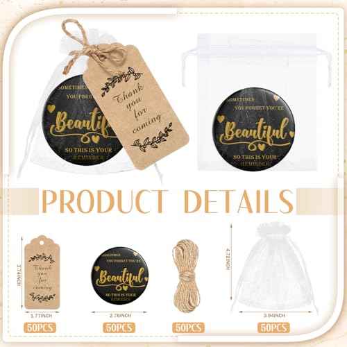 Tradder 50 Sets 2.76 Inch Inspirational Appreciation Gifts Compact Mirrors Bulk for Women Quinceanera Small Pocket Makeup Mirrors for Christmas Employee Gift