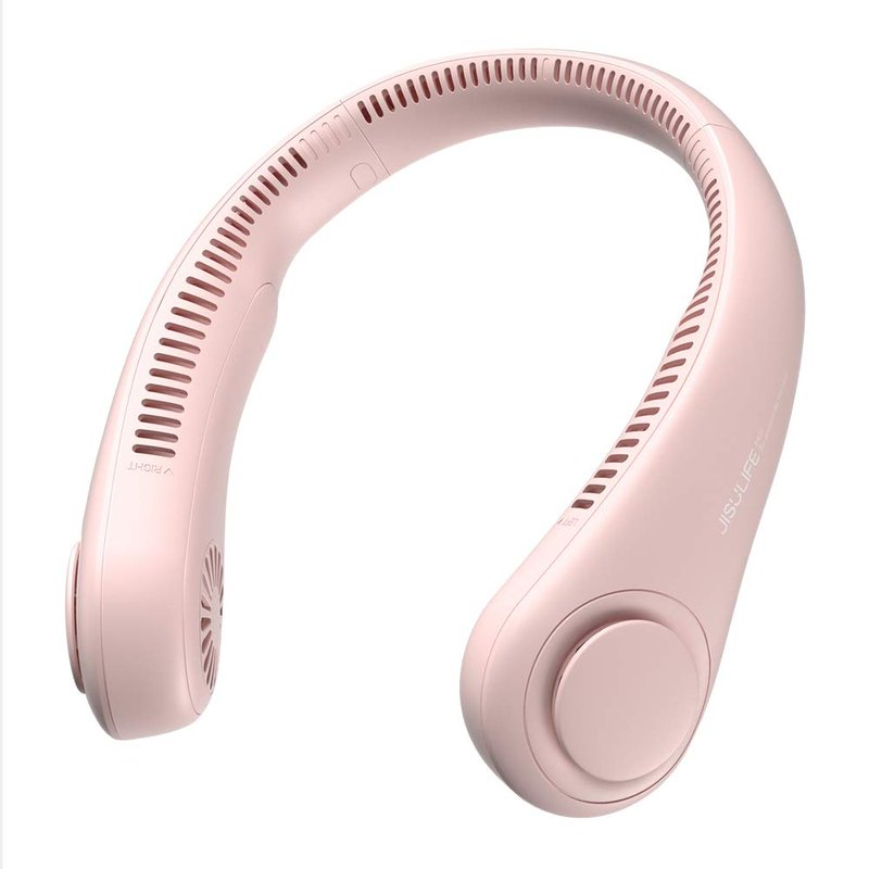 JISULIFE Portable Neck Fan, Hands-Free Bladeless, 5 Speeds, 4000 mAh Battery Operated Wearable Personal Fan, Twistable, Rechargeable, Gift for Women Men-Pink
