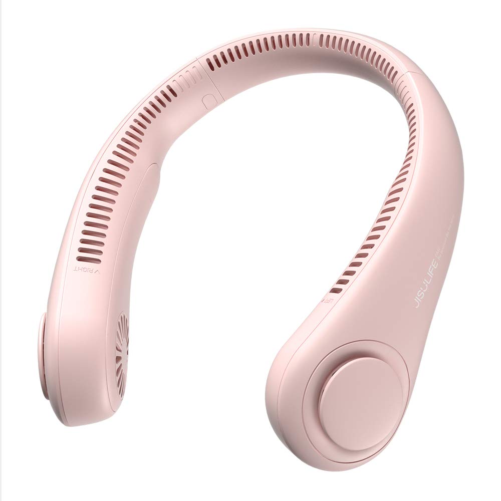JISULIFE Portable Neck Fan, Hands-Free Bladeless, 5 Speeds, 4000 mAh Battery Operated Wearable Personal Fan, Twistable, Rechargeable, Gift for Women Men-Pink