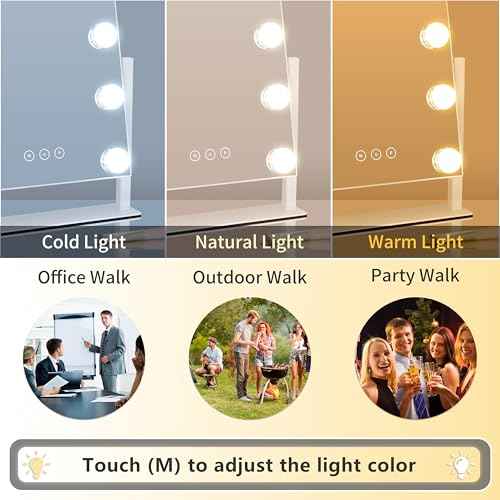 Vanity Mirror with Lights,Lighted Vanity Mirror with 9 Dimmable Bulbs for Dressing Room & Bedroom,3 Color Lighting,Modes Detachable 10x Magnification 360¡ÆRatation(White)