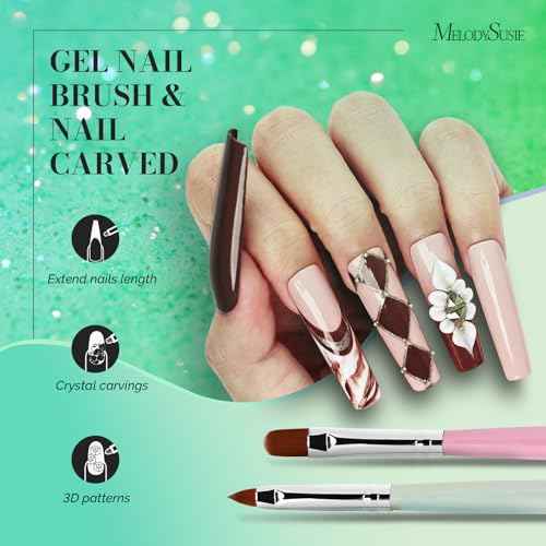 MelodySusie Nail Art Brushes Set,6pcs Nail Art Design Pen Painting Tools with Extension Gel Brush, Polish Brush, Builder Brush,Liner Brush, Carved Brush, and Dotting Pen for Home DIY Salon Use