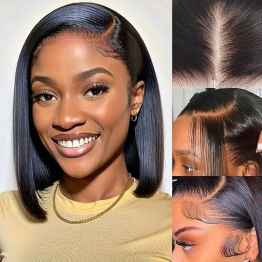 Holiden 200% Density 10 Inch Short Bob Wig Human Hair 13x4 HD Lace Front Wigs Straight Bob Lace Front Wigs Glueless (13x4 Black Bob Wig, 10 Inch)