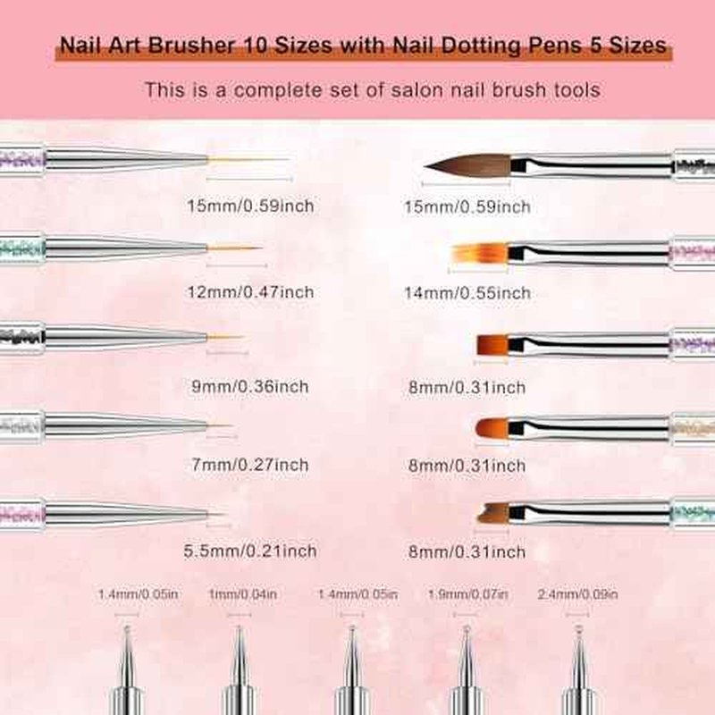 Nail Art Brushes Set,10pcs Nail Brushes for Nail Art with Nail Liner Brush and Nail Dotting Pens Professional Double-Ended Nail Art Brush Kit For Nail Drawing Nail Design Brush Gel Nail Brush