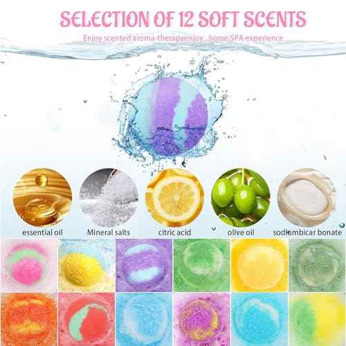 Bath Bombs for Women, 12 Pcs XL Organic Natural bathbombs with Shea Butter & Safe Oil for Dry Skin Moisturizing, Relaxing Aromatherapy, Bubble SPA, Mothers Day Gifts for Her Wife Girlfriend Mom