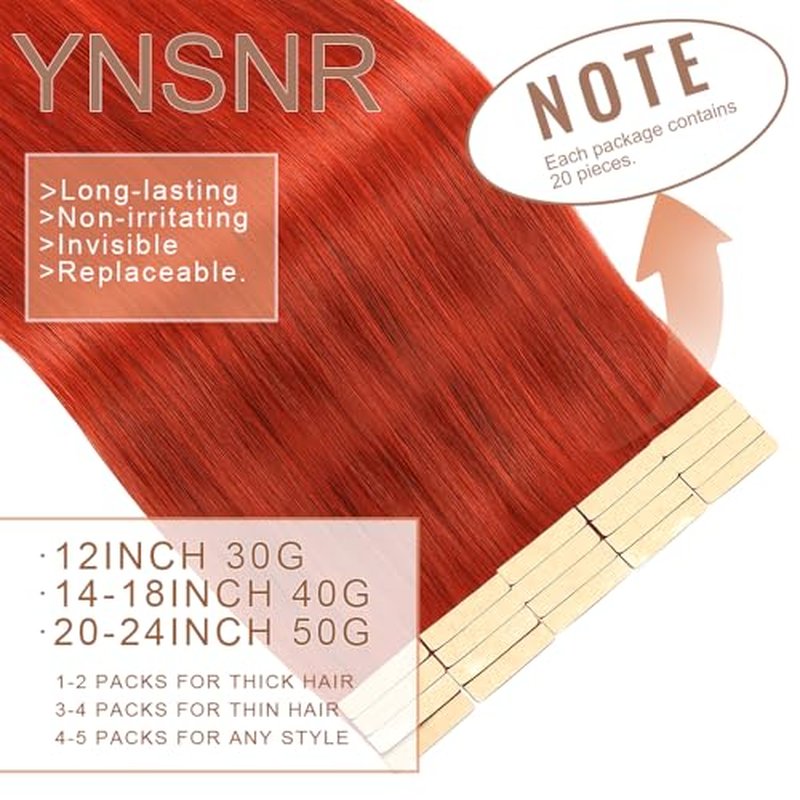 Tape in Hair Extensions Human Hair Copper Red Hair Extensions 18 Inch 20pcs Remy Straight Human Hair Tape in Extensions Skin Weft Tape Extensions Human Hair