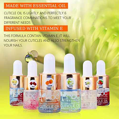 Cuticle Oil Set - 6pcs with Flowers, Vitamin E for Nail Repair & Strengthening
