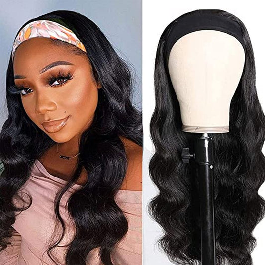 feibin Headband Wig Human Hair Wigs for Black Women Human Hair Headband Wig Body Wave 18 Inch Wear and Go Wigs Glueless Human Hair Wig Machine Made None Lace Front Wig Natural Color 150% Density