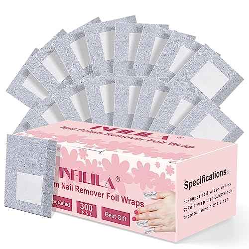 NXJ INFILILA Nail Foil - 300PCS Foil Nail Wraps Gel Nail Polish Remover Foil Wraps for Nails, Soak Off Gel Remover with Larger Cotton Pad for Removing Nail Polish at Home
