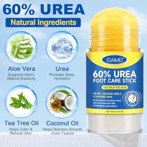60% Urea with 2% Salicylic Acid Urea Foot Care Stick, Heel Stick for Cracked Feet, Foot Care Cream Moisturizer for Dry Cracked Feet, Knees, Elbows, Hands, Foot Lotion Stick -1.41oz