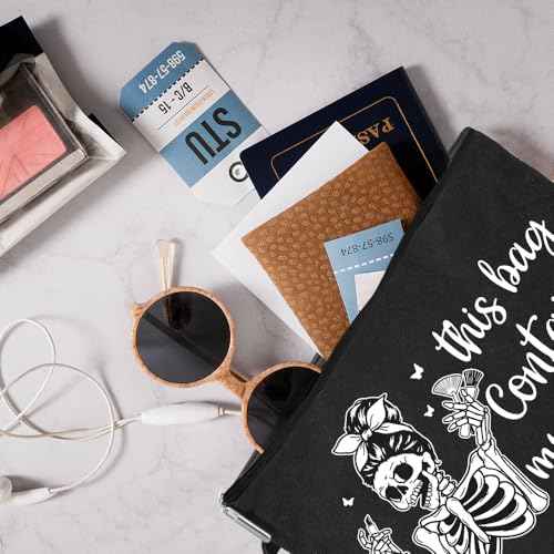 This Bag Contains My Face Makeup Bag, Funny Skeleton Travel Cosmetic Bag Gifts for Girls Women Friends Sister Female Coworker, Gothic Makeup Bag, Friendship Gift for Bestie Friends