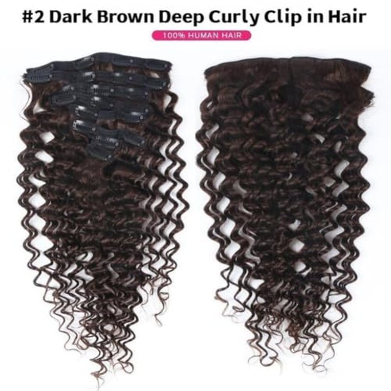 Clip in Hair Extensions Real Human Hair 18 Inch Double Weft Seamless Clip ins Brazilian Deep Wave Curly Remy Human Hair Extensions for Women 8Pcs 120g 20 Clips Dark Brown