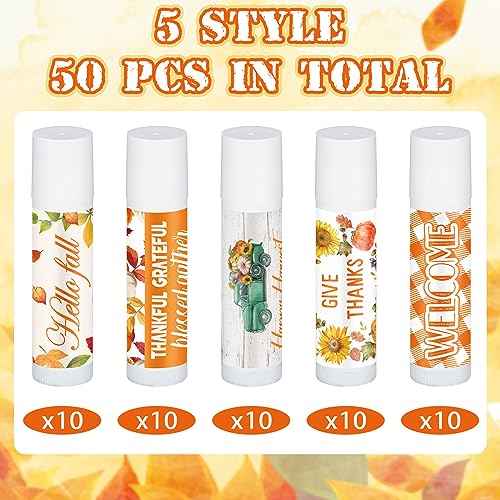 50 Pcs Thanksgiving Lip Balms Friendsgiving Party Favors Bulk Thanksgiving Lip Balm Fall Party Gifts Autumn Basket Stuffers Small Thank You Gift for Women Men Staffs (Honey Flavor)
