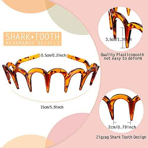 Yeshone 3-Piece Shark Tooth Hair Band, Plastic U-Shaped Hairband with Zigzag Teeth, Hair Accessory for Women and Girls, Black