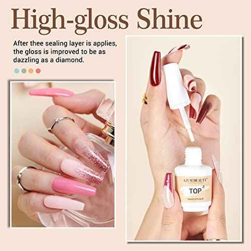 AZUREBEAUTY Dip Powder Liquid Set 15ml/0.5oz 8 Pcs Dipping Base Activator and Top Coat Brush Saver Nail File Necessary Tools for Dip Kit No Lamp Needed