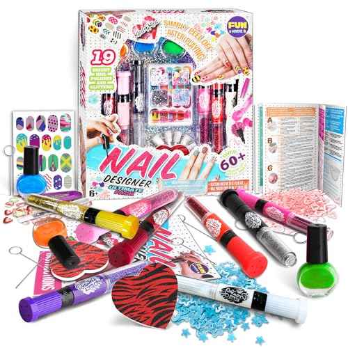 Nail Polish Pens Kit for Girls Ages 7-12, FunKidz Nail Pen Combo Kit Teen Gift Peelable Nail Art Studio Set with Cool Girly Decoration Stuff Pearl Beads, Glitter, Nail Stickers, Nail File, Gems