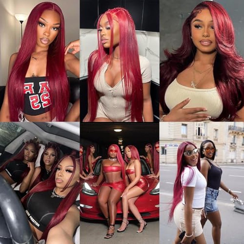99J Burgundy Lace Front Wigs Human Hair 13x4 Straight Lace Front Wigs Pre Plucked Burgundy Wig Human Hair Straight Wigs for Women 180% Density Wine Red Wig 20Inch