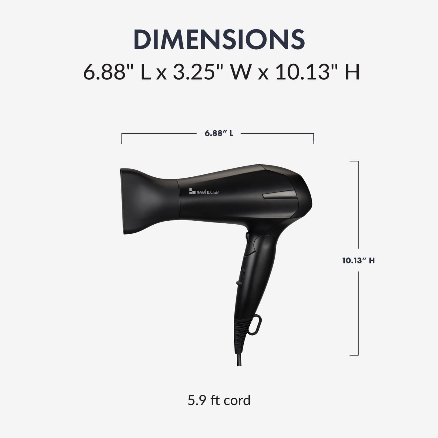 Newhouse 125V 1875-Watt Foldable Hair Dryer with Spiral Cord NHHD-001-FS, Compact Foldable Hair Blow Dryer, Low-Noise Ionic Hair Dryer, ETL Certified for Hospitality and Residential Use