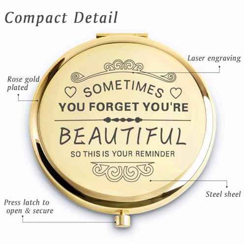 Personalized Gifts for Women Girls Her, Custom Gift for Adult Teen Kid, Inspirational Compact Mirror for Christmas, Secret Santa, Stocking Stuffers, Graduation, Birthday, Wedding