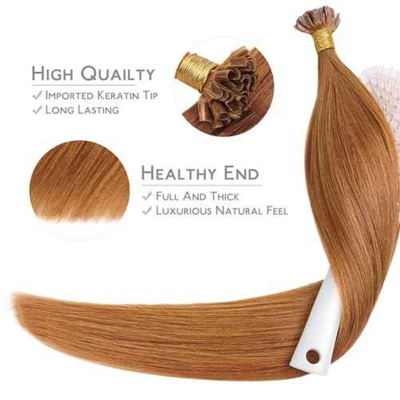 WENNALIFE U Tip Hair Extensions Real Human Hair, 50g 50s 20 Inch Auburn Ginger Remy Hair K Tip Invisible Straight Keratin Bond Hot Fusion Hair